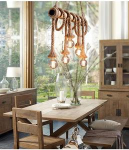 Country Style 6 Heads Hemp Rope Pendant <strong>Light</strong> Vintage Bamboo <strong>Rustic</strong> Industrial Hanging Lamp <strong>Fixture</strong> for Kitchen Island - Product Image 6