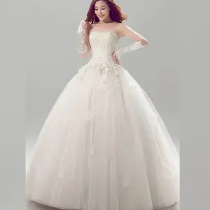 价格便宜的真人实实款无系带贴花蕾丝加尺寸象牙白色公主婚纱礼服MWA194