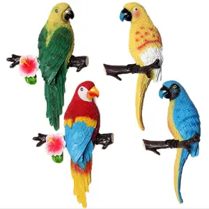 Set di decorazioni murali pappagallo in resina vivida personalizzate con sculture di uccelli tropicali realistiche per la decorazione del giardino domestico - Product Image 1