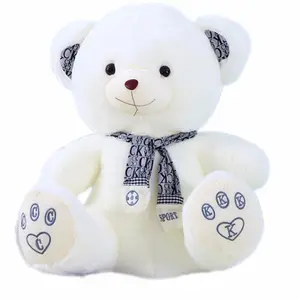 Cute snow white soft stuffed bear toys with scarf