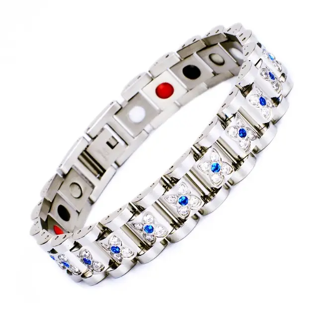 Bracelet magnétique en strass pour femmes, bijoux en acier inoxydable, aimant de santé, énergie Positive, Germanium, en vente