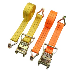 Correa de amarre de trinquete para camión <span class=keywords><strong>ATV</strong></span> de 1,5 pulgadas y 38mm, con cincha amarilla o naranja y ganchos dobles J, rotura de 2 toneladas