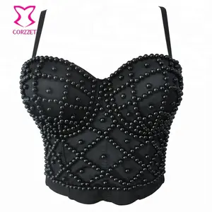 Corzzet Pure Diepe Zwart Sexy Mysteric Outfit Push Up 3/4 Cup B Cup Kralen Bustier Vrouwen Bochtige Vorm Prestaties Club kleding