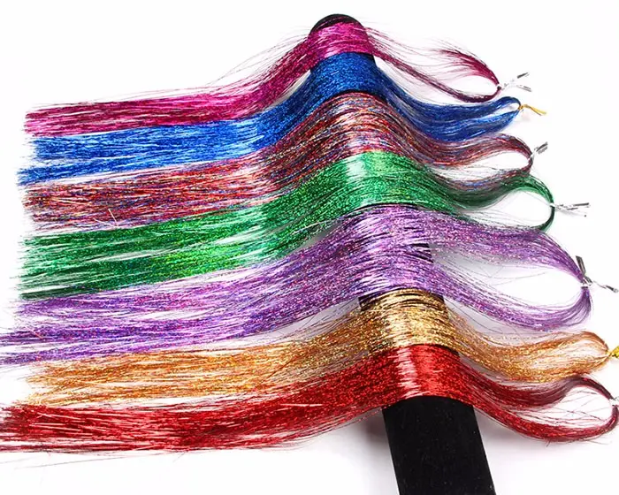 Haar Lametta Stränge 47 Zoll Sparkling Shiny Hair Lametta Extensions 12 Farben Farbige Party Highlights Dazzle Glitter Extension