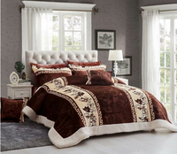 Mewah 100% Polyester Biasa Flanel Selimut 7 Pcs Set dengan Motif Bunga