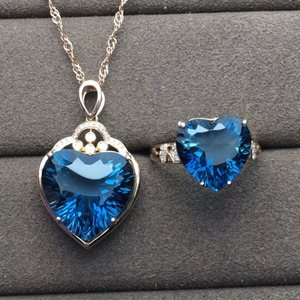 Professionnel 18K or véritable diamant luxe classique naturel <span class=keywords><strong>bleu</strong></span> topaze <span class=keywords><strong>ensemble</strong></span> de bijoux pour les femmes pour les mariages fiançailles pierres précieuses - Product Image 1