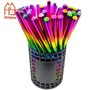Custom rainbow color pencil with grey hb lead for children,laser foil shinny gift pencils in bulk.