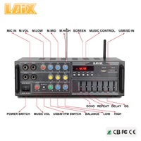 Amplificateur de puissance musical EQ avec transformateur HF, panneau DVD et microphone VHF/UHF Laix LX-777