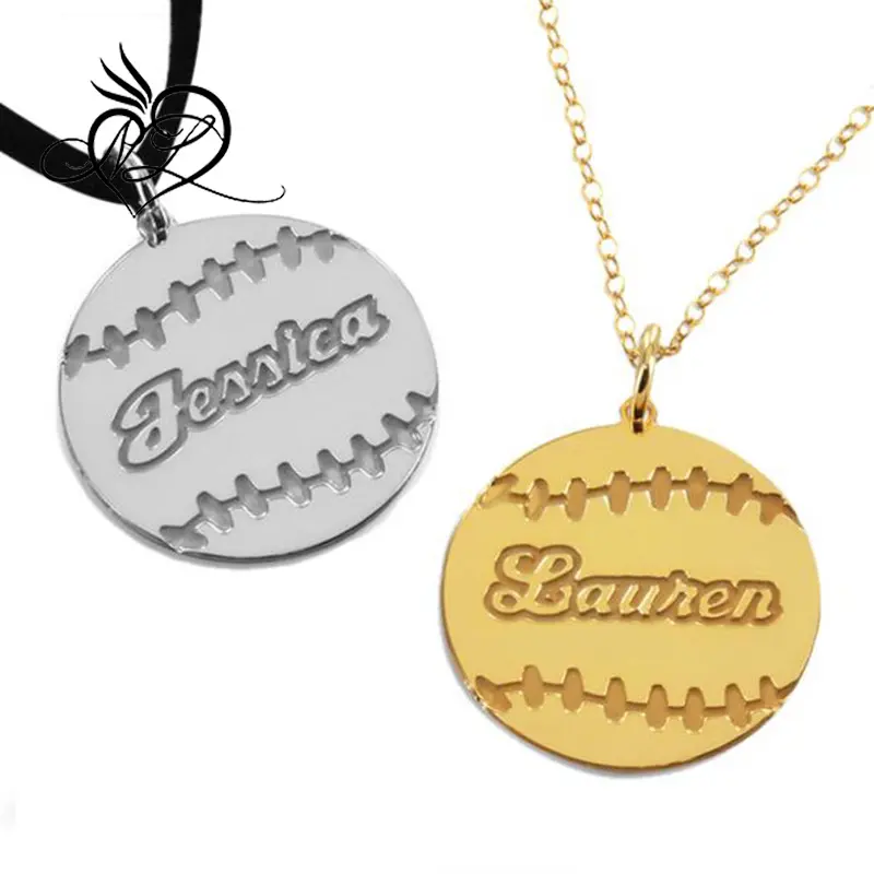 Персонализированное ожерелье из нержавеющей стали с шармом для бейсбола с пользовательским именем
