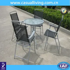 Conjunto de móveis metálicos para jardim, conjunto dobrável de móveis para jardim, cadeira de alumínio e mesa redonda com vidro temperado, conjunto de linha para pátio