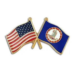 Cheap Custom High Quality Virginia And USA Crossed Friendship Flag Enamel Lapel Pin