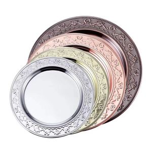 Plateau décoratif en acier inoxydable, <span class=keywords><strong>sous</strong></span>-plats en métal, <span class=keywords><strong>assiette</strong></span> de présentation de luxe Rose - Product Image 6