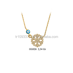 14K oro sólido Turkis Nazar copo de nieve encanto collar joyería fina para mujeres hecho en Turquía - Product Image 1