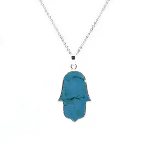 Howlite naturel bleu hamsa main turquoise hamsa main colliers confortable vintage boho bijoux chaîne en argent collier pour unisexe