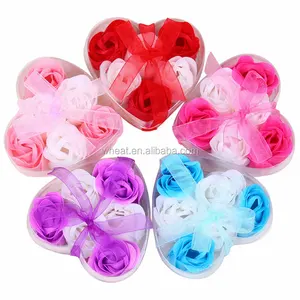 Customized Gift Many Colors Heart Shape Box Packing 2 Colors Mix 6pcs Rose Soap Flower