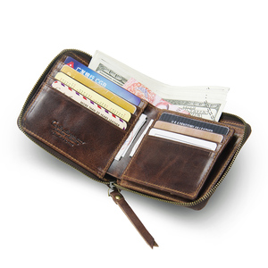 Contacto OEM Vintage hecho a mano Full Grain cuero caballeros hombres cremallera cartera con ranura <span class=keywords><strong>de</strong></span> monedas - Product Image 4