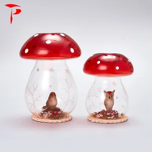 Bougeoir en forme de champignon, en verre, pour décoration de maison de noël/mariage, artisanat en verre