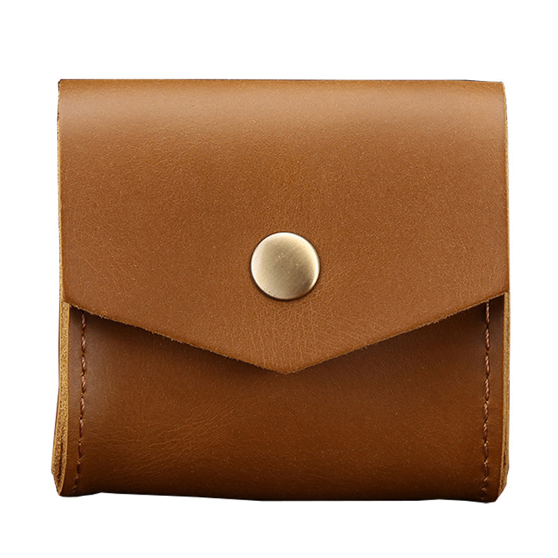 Genuine Leather Coin Purses Vintage Style Crazy Horse Mini Wallets Bag With Hasp For Earphone Cash Data Cable Keychains