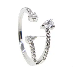Hart 5a Cz Geplaveide Open Ringen Met Buisband Ring Voor Vrouwen Trouwvinger Aanpassen Ring
