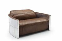 Fauteuil de loisirs Tom en aluminium avec revêtement en cuir véritable italien moderne pour salon et chambre à coucher