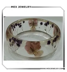 Professional Manufacturer Pressed Dried Real Flower Transparent Resin bracelet bangle for women