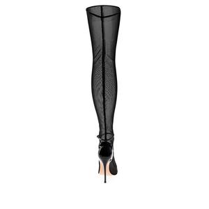 Di modo delle donne sexy trasparente della maglia del merletto della pelle verniciata point toe stiletto sopra il ginocchio stivali lunghi - Product Image 2