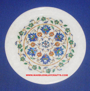 Assiette ronde faite à la main en marbre blanc incrusté de motifs floraux pour la maison et le restaurant, fabricant et fournisseur, cadeau décoratif à usage unique - Product Image 1
