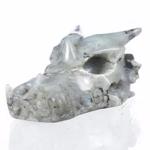 Natural rock Crystal Dragon Skull Labradorite stone Crystal hand Carved Dragon head Skull