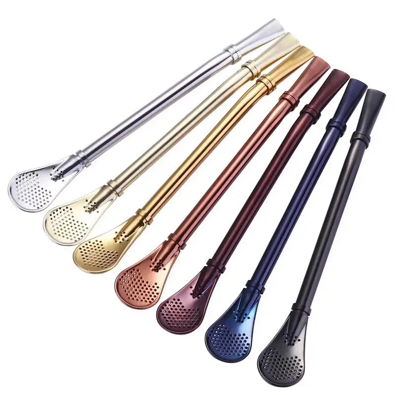 Wholesale mehrfach aufrufbar Stainless Steel Gold rose gold black Straw Logo Spoon