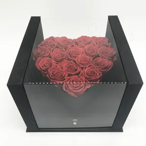 Boîte de roses éternelles romantiques, 1 carton, pour une décoration, pour la saint-valentin, pour un cadeau de noël, en forme de cœur, 2019