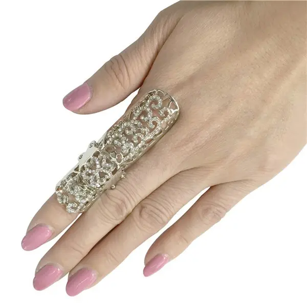 Las mujeres encantador Rhinestone dedo completo armadura conjunto nudillo hueco anillo de