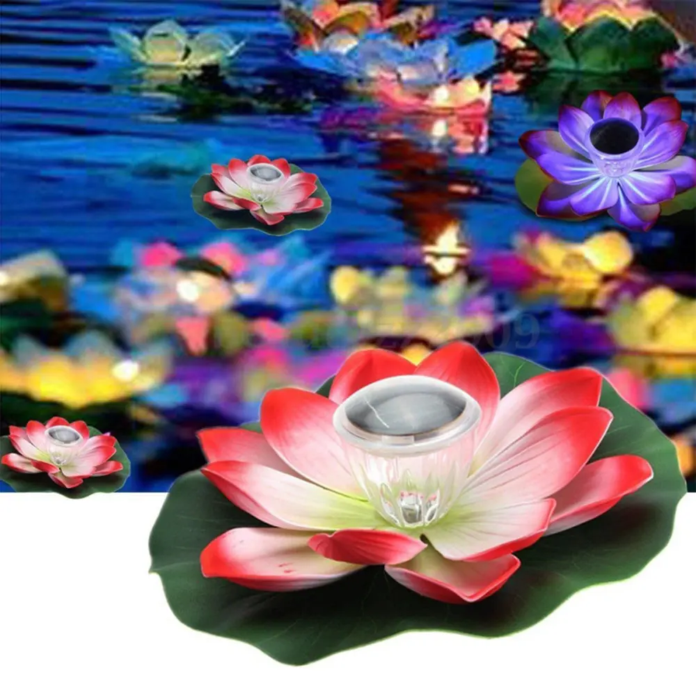 Solar Outdoor Floating Lotus Light Pool Garden Water Flower LED Lamp Light Decor 