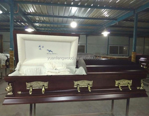 Ataúd funerario de estilo americano tallado a mano de madera MDF Hardware <span class=keywords><strong>dorado</strong></span> Terciopelo Interior Acero alto Diseño de la Última Cena - Product Image 1