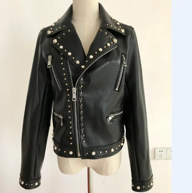 Women Fashion Lady Leather Jacket Motorcycle & Auto Racing Leather Jacket