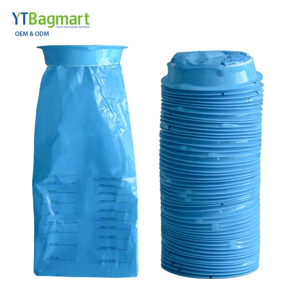 YTBagmart-Paquete de bolsas desechables de Plástico Ldpe impresas personalizadas, bolsas de almuerzo para viaje en avión, para pacientes y hospitales, por 50 Uds.