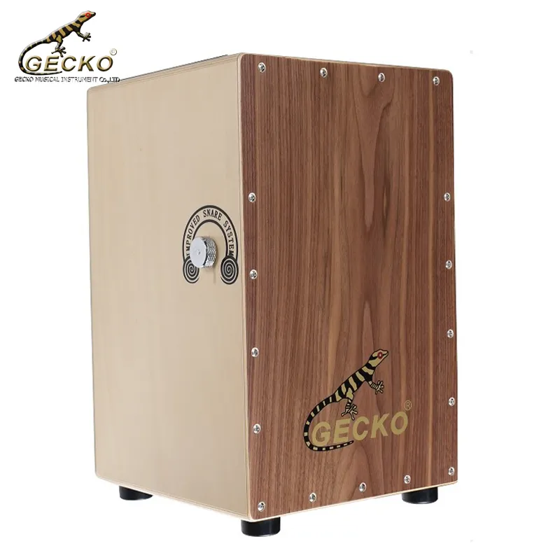 Gecko fabrika kaynağı Drumset müzik aletleri sıcak satış ceviz ahşap akçaağaç dokunarak kutusu Cajon davul kutusu ile ayarlanabilir Snare