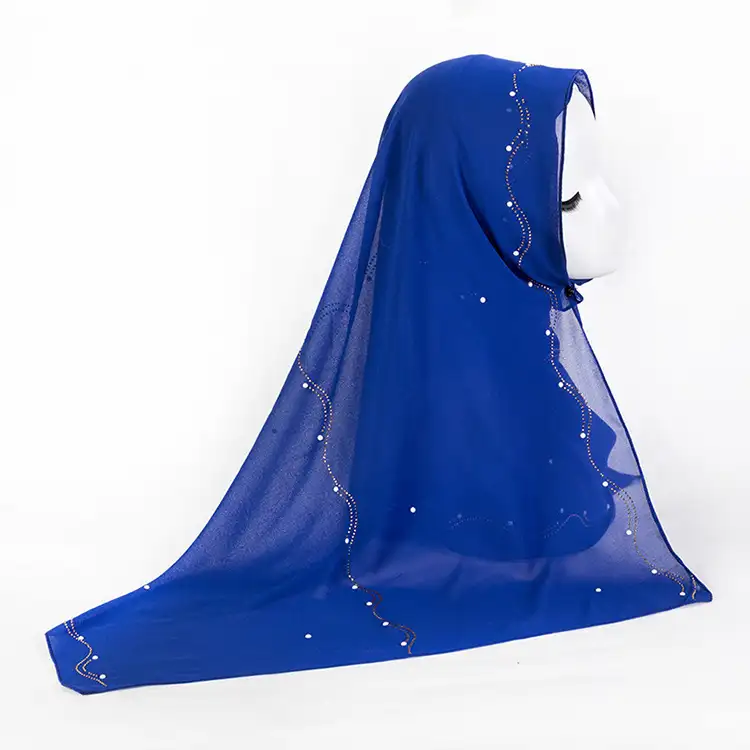Hot Sale New Fashion Muslim Shawl Solid Color Chiffon Hijab with Stones