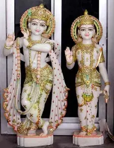 Religiöse Radha Krishna Statue aus weißem Marmor