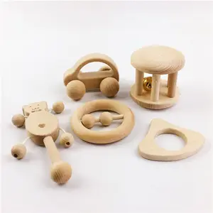 Infant Gifts Montessori Toys Beech set Nursing Wooden Rattles Teething Wooden Baby Toy