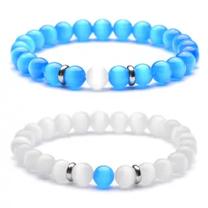 <span class=keywords><strong>Bracelet</strong></span> bouddha en <span class=keywords><strong>opale</strong></span> bleu blanc, bijou de 8MM pour Couple, en acier inoxydable, couleur corail, offre spéciale - Product Image 1