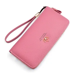 Fashion New Design Large Capacity Leaf Pattern Money Clip Anti Theft Wallet Women Clutch Wallet With Phone Pocket