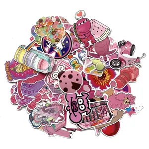 Stiker Lucu Pink Perempuan 64 Buah/Kantong, Set Stiker Gitar Mobil Bagasi Motor Laptop, Skateboard, Kartun, DIY