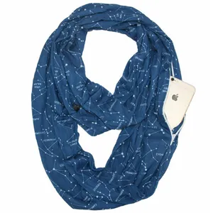 Foulard infini de voyage avec carte du zodiaque pour femme, foulard léger, doux, avec poche à fermeture éclair cachée, écharpe personnalisée