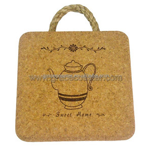 Classic Absorbent Eco-Friendly Cork <strong>Trivet</strong> with Silk Printed Straw Rope Hot Pot and Table Mat Set - Product Image 2