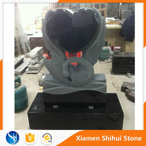 SH камень черное сердце гранитное надгробие с резной розой - Product Image 6