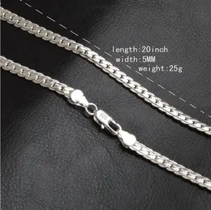 colar de corrente de prata homens 5mm Suppliers-Colar de prata, colar de liga de latão masculino, largura 5mm, comprimento 20 polegadas 925