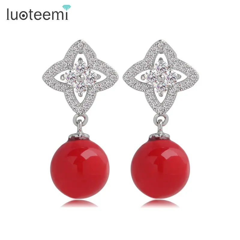 LUOTEEMI Wholesale 4colors Yiwu Teemi Jewelry Manufatur Directly Sale Christmas Gift Fashion Women Drop Pearl Earring