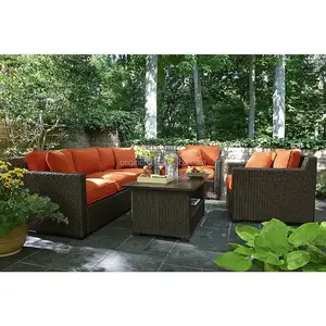 Factory Direct Wholesale Patio Furniture Orange Color Rattan Sectional Sofa Set