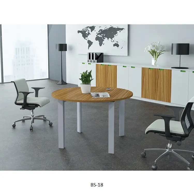 Деревянный шпон, Круглый передвижной стол для офиса, конференций, совещаний, кабинета, стол для переговоров с металлическими ножками