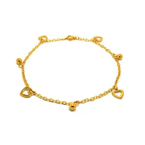 Bracelet de cheville pour femme, en or 18K, en acier inoxydable, avec motif amour en forme de cœur, nouvelle tendance, vente en gros,